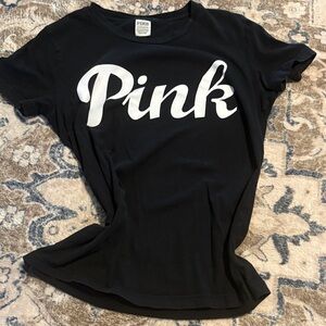 PINK Victoria's Secret Black Tee with White Logo